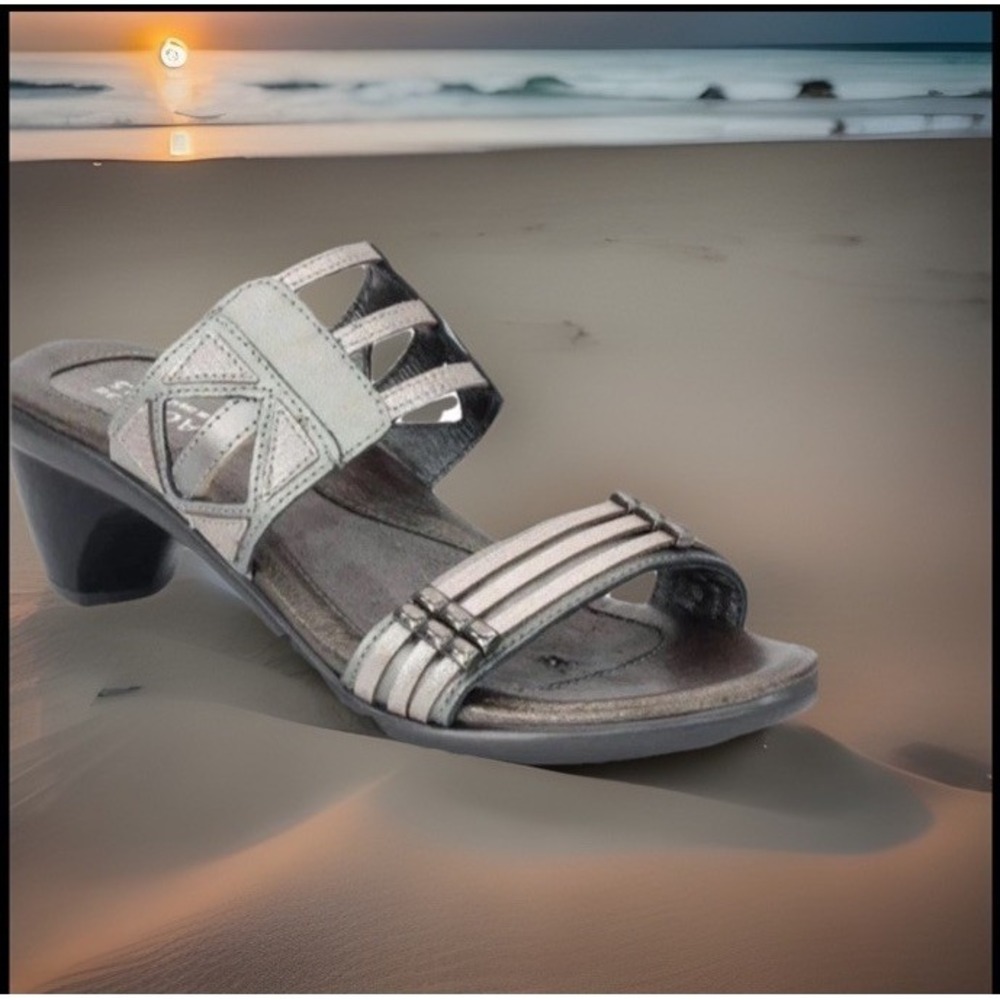 NAOT 'Afrodita' Silver Metallic Leather Sandals EUR 41 | US 10-10.5 Slip On